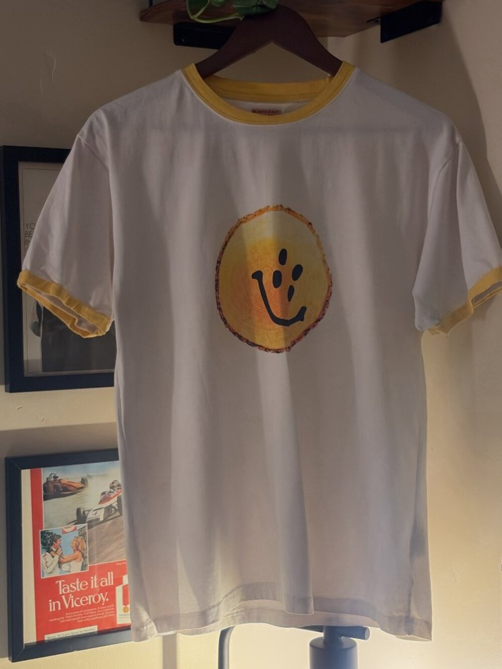 Vintage brand new Kapital Smiley Face Graphic Tee Yellow Trim M